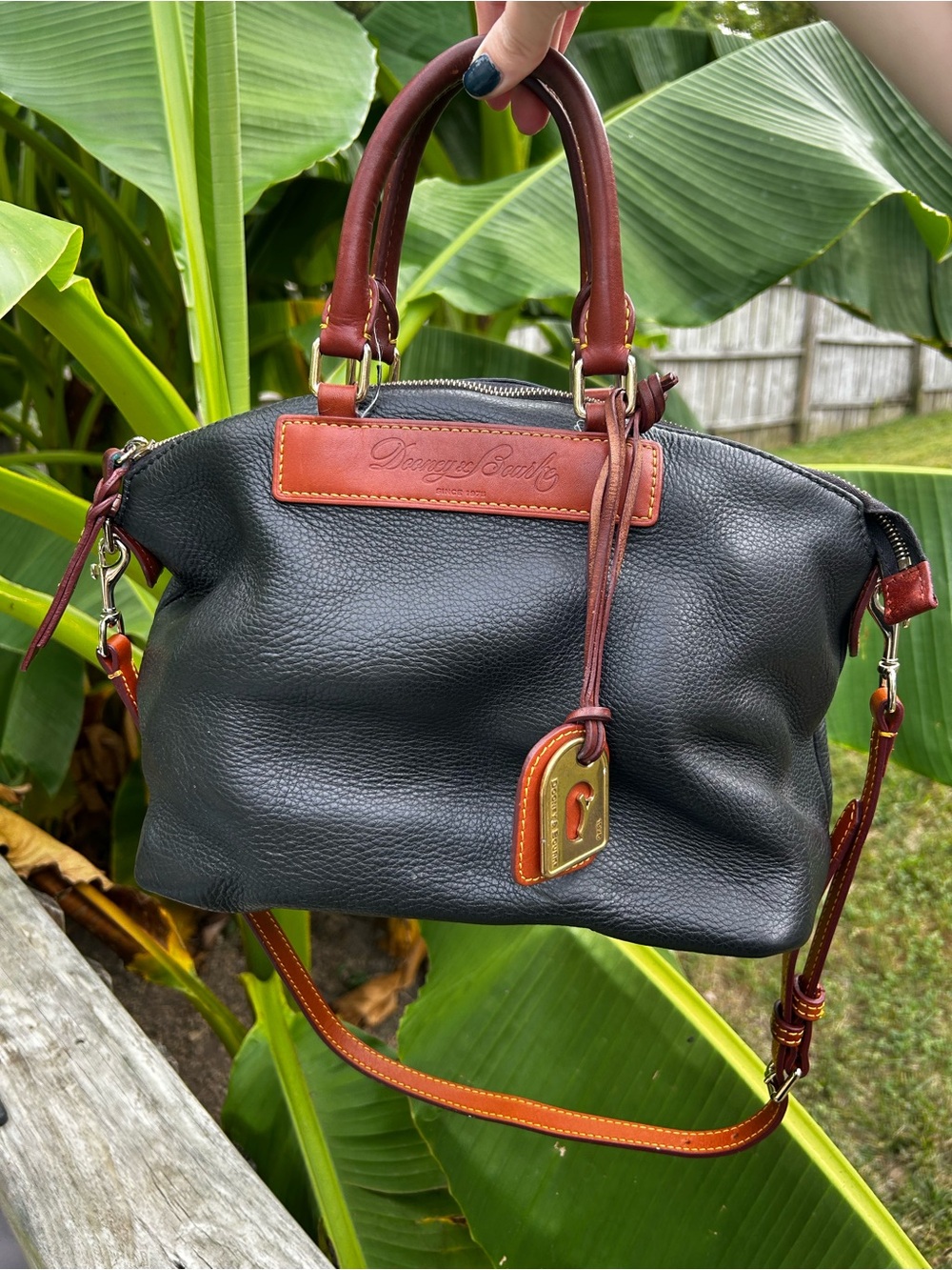 Vintage Dooney & Bourke Florentine Vacchetta Leather Navy Blue Satchel Bag ****